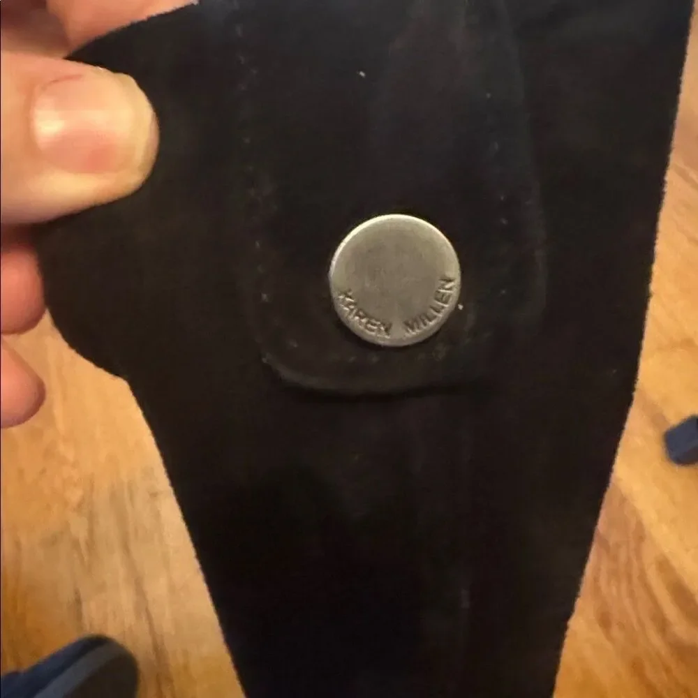 Vintage Karen Millen Black and Gray Suede Wedge Boots